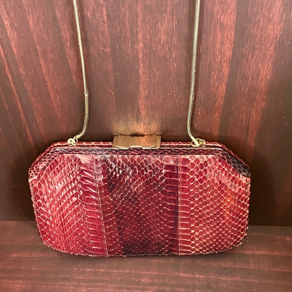 Vintage 80s Genuine Snakeskin Clutch by Shirl Miller